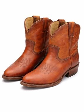 Frye Cognac Leather Western Boots Short Cowboy Y2K Boho Rodeo 6.5